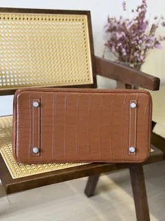 Crocodile Leather Saddle Brown 35cm Matte Silver Hardware Top Handle Tote Bag WCB044 image 6