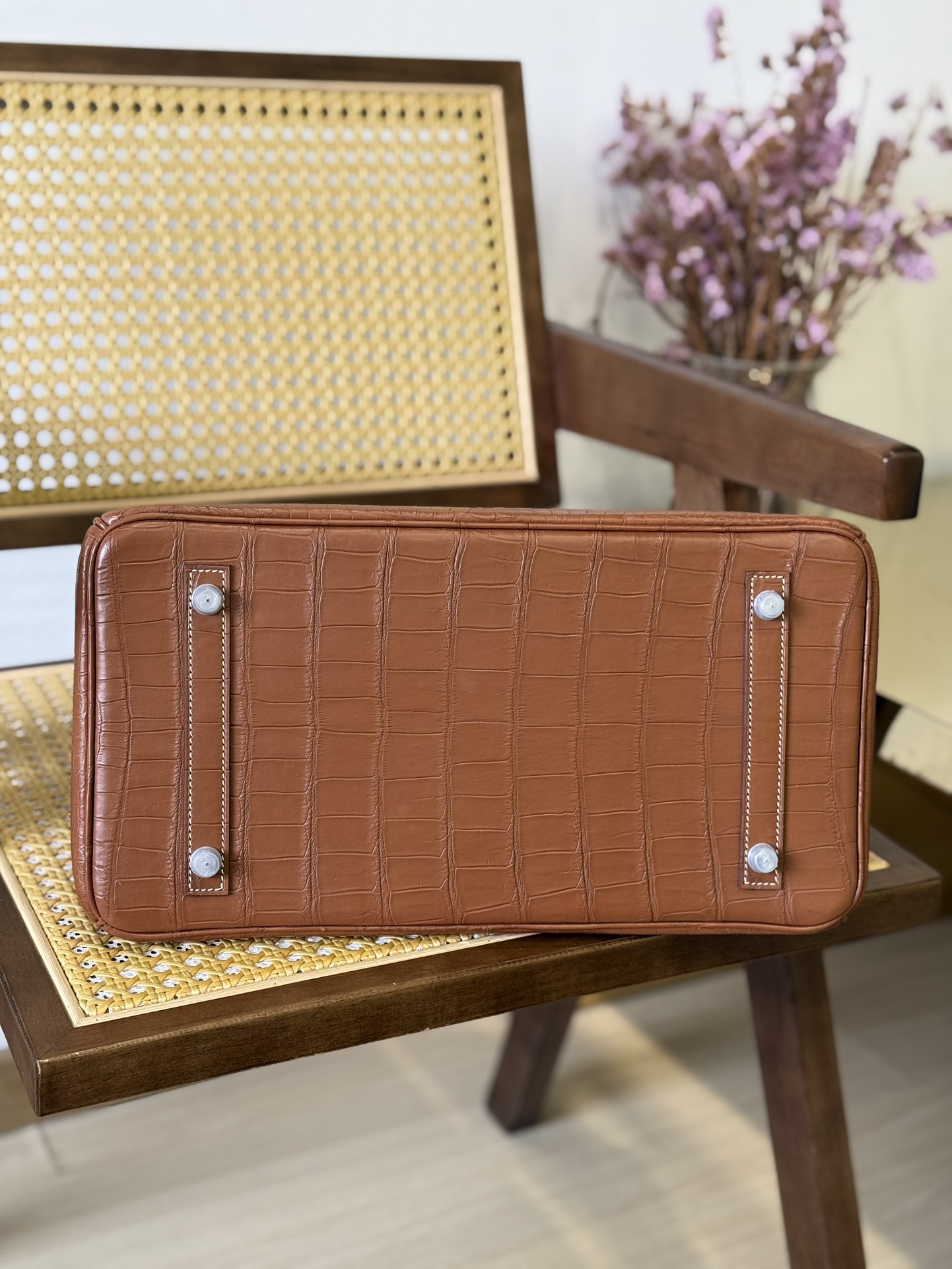 Crocodile Leather Saddle Brown 35cm Matte Silver Hardware Top Handle Tote Bag WCB044 photo 6