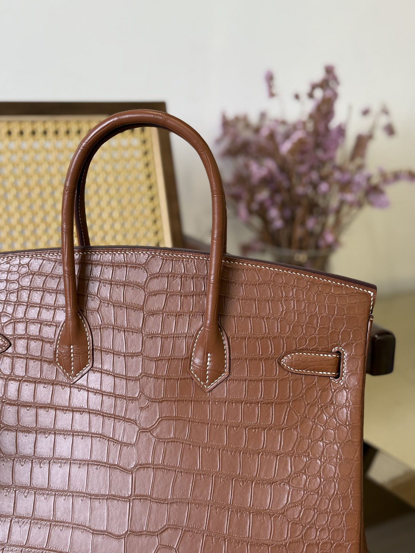 Crocodile Leather Saddle Brown 35cm Matte Silver Hardware Top Handle Tote Bag WCB044 photo 9