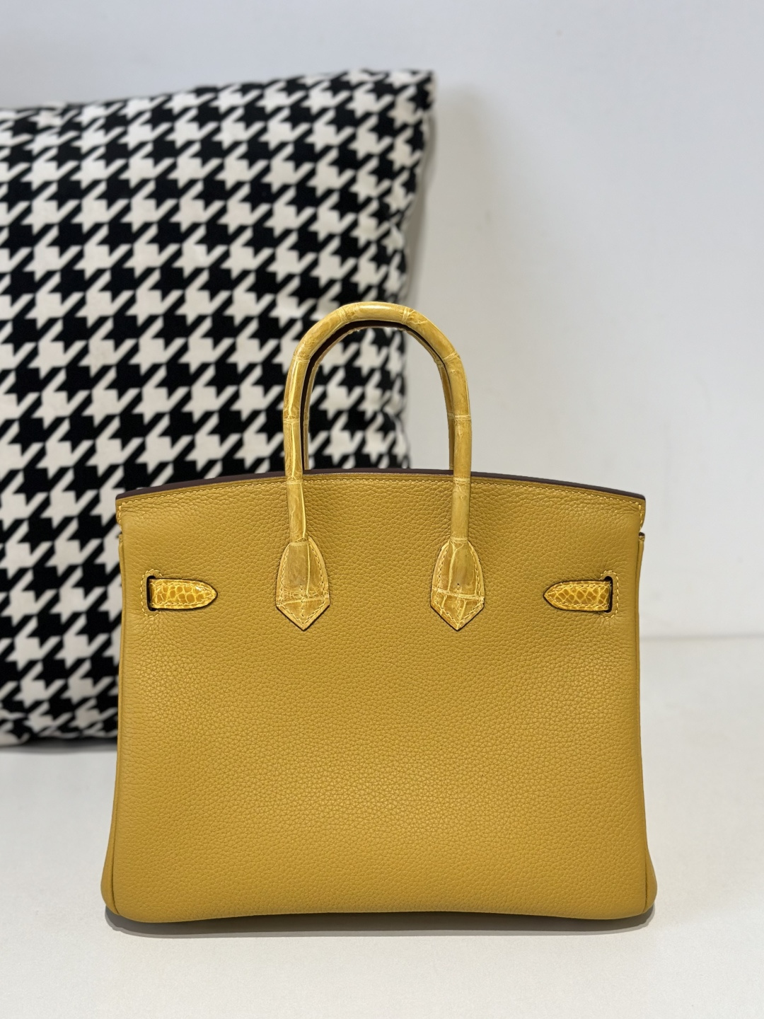 Crocodile Leather Amber Yellow 25cm Glossy Silver Hardware Top Handle Tote Bag WCB045 image 3