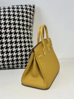 Crocodile Leather Amber Yellow 25cm Glossy Silver Hardware Top Handle Tote Bag WCB045 image 4