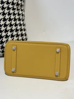 Crocodile Leather Amber Yellow 25cm Glossy Silver Hardware Top Handle Tote Bag WCB045 image 6