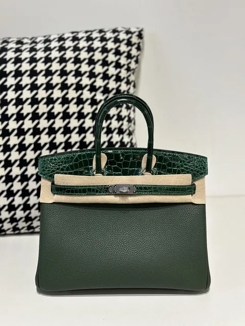 Crocodile Leather Emerald Green 25cm Glossy Silver Hardware Top Handle Tote Bag WCB047