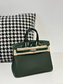 Crocodile Leather Emerald Green 25cm Glossy Silver Hardware Top Handle Tote Bag WCB047 image 2