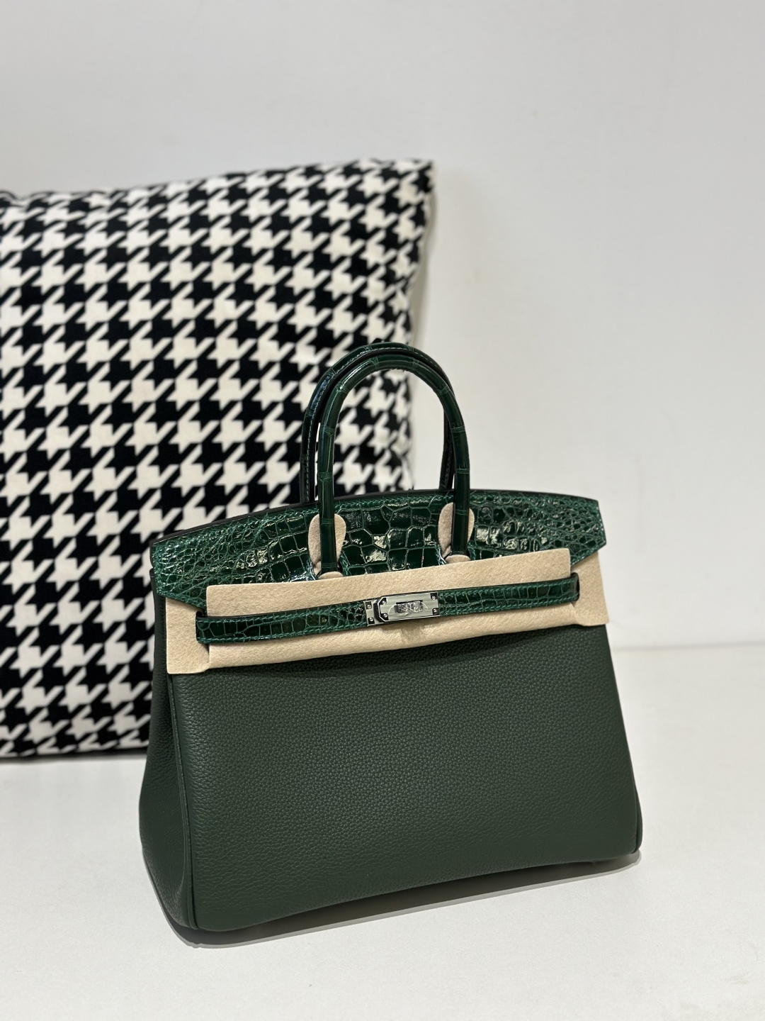Crocodile Leather Emerald Green 25cm Glossy Silver Hardware Top Handle Tote Bag WCB047 image 2