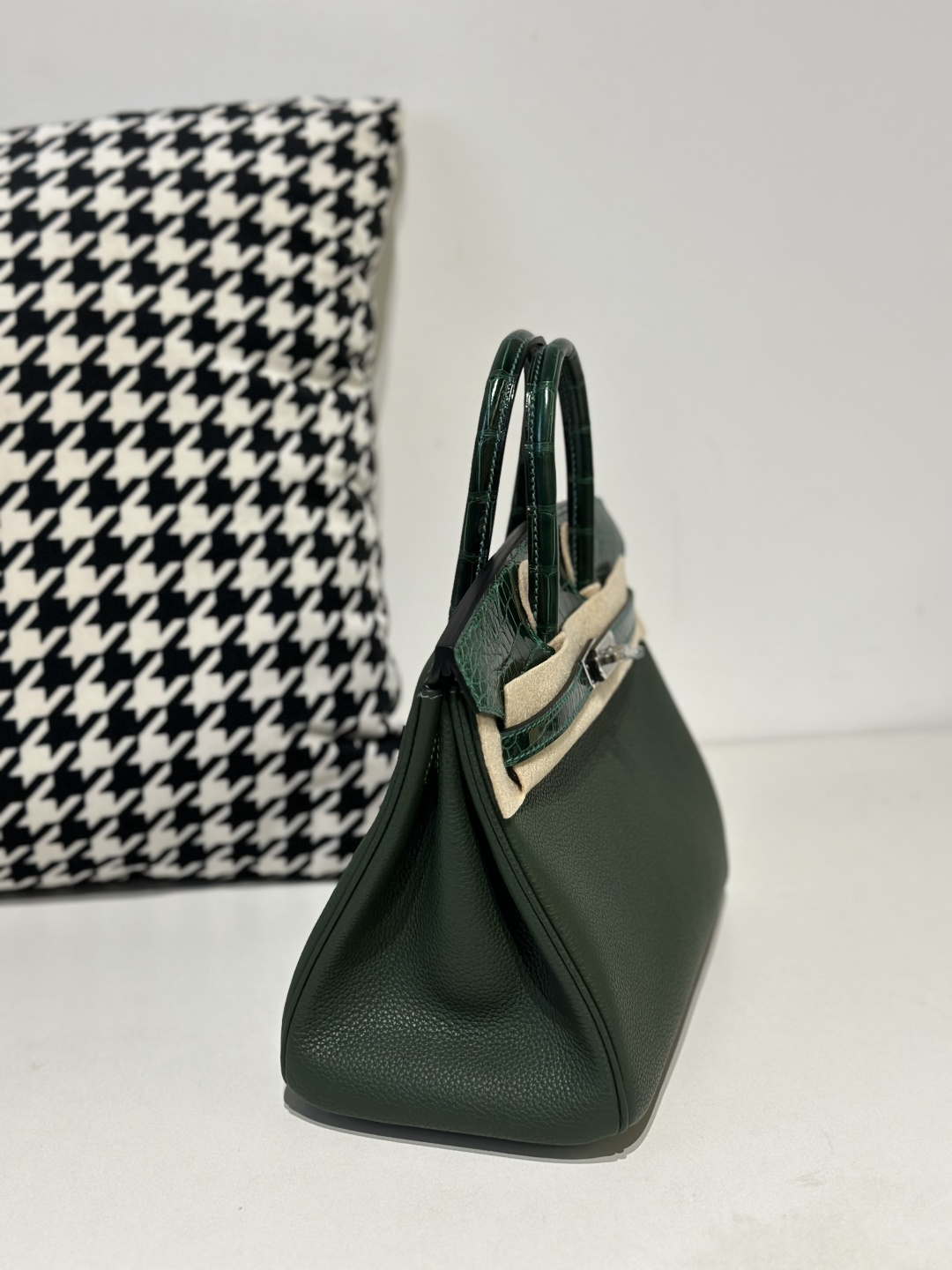 Crocodile Leather Emerald Green 25cm Glossy Silver Hardware Top Handle Tote Bag WCB047 image 5