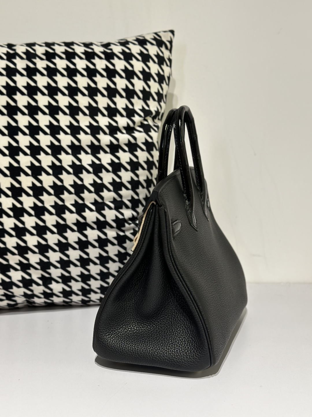 Crocodile Leather Black 25cm Glossy Mixed Leather Gold Hardware Top Handle Tote Bag WCB048 image 4