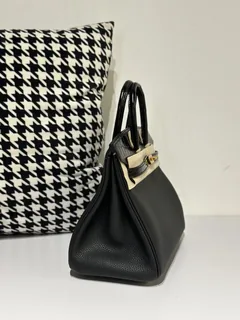 Crocodile Leather Black 25cm Glossy Mixed Leather Gold Hardware Top Handle Tote Bag WCB048 image 5