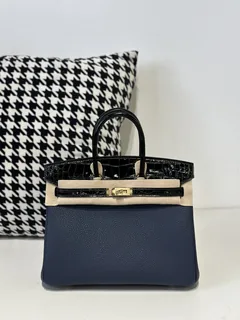 Crocodile Leather Royal Blue 25cm Glossy Mixed Leather Gold Hardware Top Handle Tote Bag WCB049 image 1