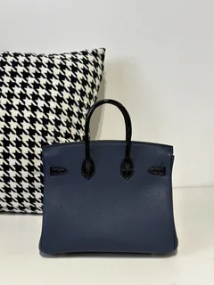 Crocodile Leather Royal Blue 25cm Glossy Mixed Leather Gold Hardware Top Handle Tote Bag WCB049 image 3