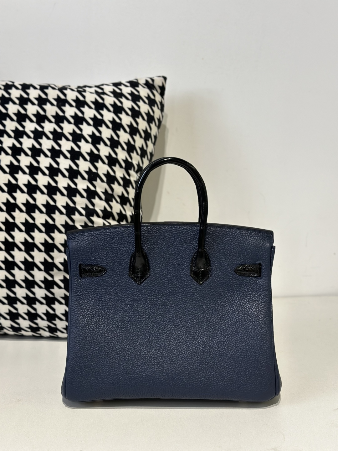 Crocodile Leather Royal Blue 25cm Glossy Mixed Leather Gold Hardware Top Handle Tote Bag WCB049 photo 3