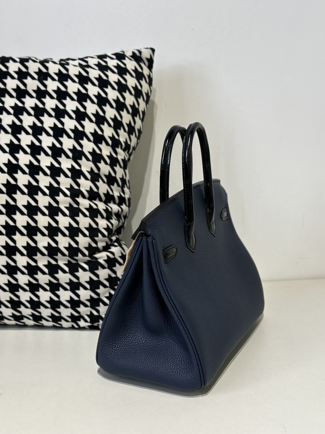 Crocodile Leather Royal Blue 25cm Glossy Mixed Leather Gold Hardware Top Handle Tote Bag WCB049 photo 4