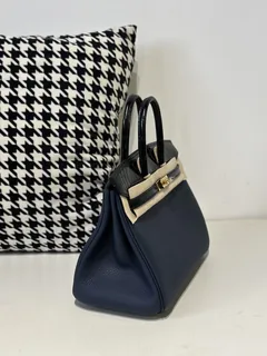 Crocodile Leather Royal Blue 25cm Glossy Mixed Leather Gold Hardware Top Handle Tote Bag WCB049 image 5