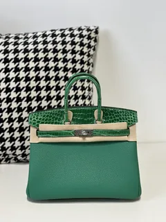Crocodile Leather Jade Green 25cm Glossy Silver Hardware Top Handle Tote Bag WCB050 image 1