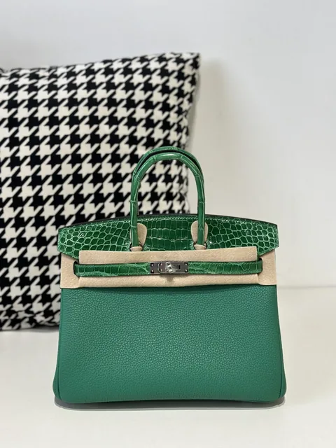 Crocodile Leather Jade Green 25cm Glossy Silver Hardware Top Handle Tote Bag WCB050