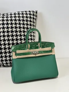 Crocodile Leather Jade Green 25cm Glossy Silver Hardware Top Handle Tote Bag WCB050 image 2