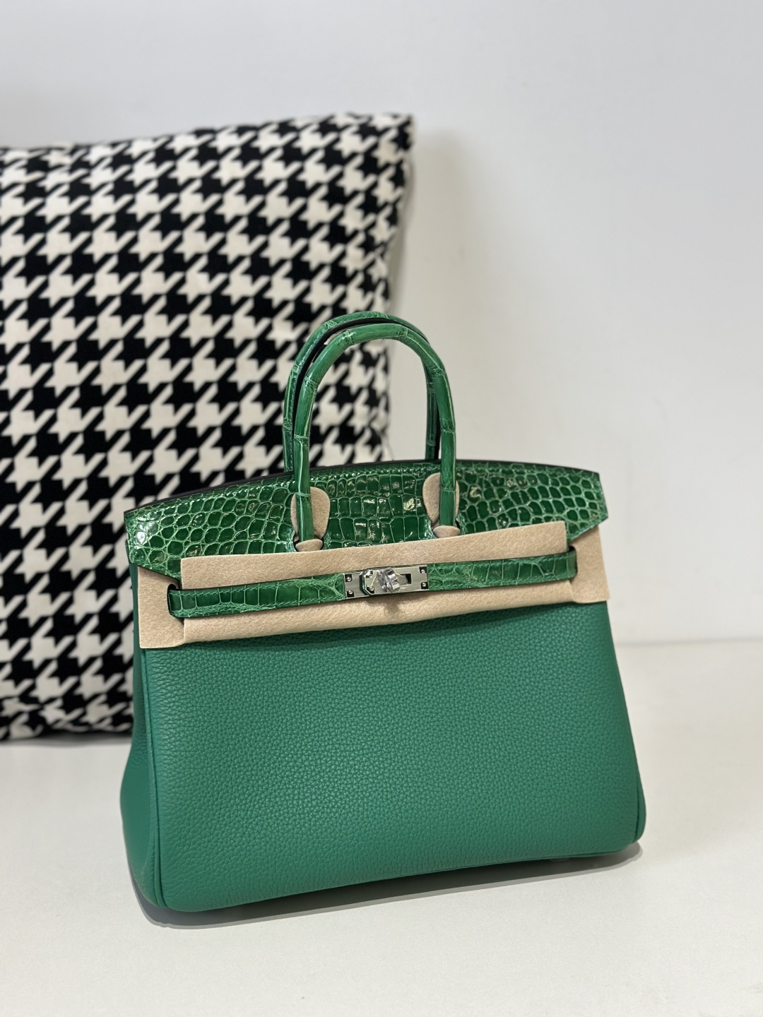 Crocodile Leather Jade Green 25cm Glossy Silver Hardware Top Handle Tote Bag WCB050 image 2