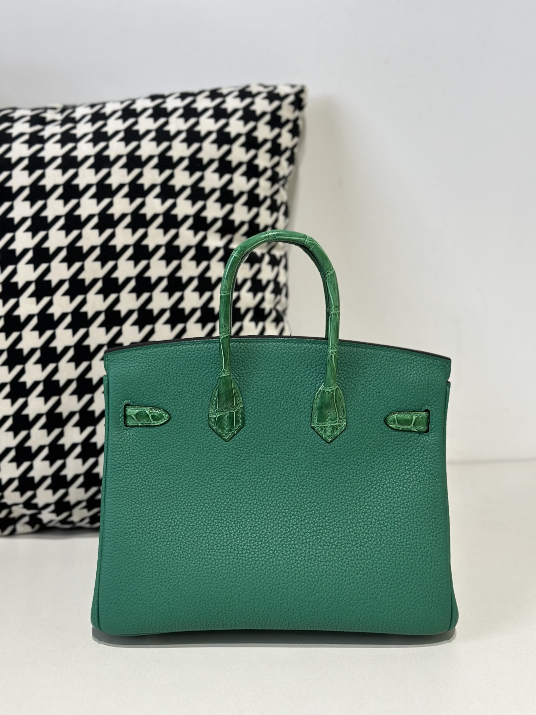 Crocodile Leather Jade Green 25cm Glossy Silver Hardware Top Handle Tote Bag WCB050 image 3
