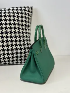 Crocodile Leather Jade Green 25cm Glossy Silver Hardware Top Handle Tote Bag WCB050 image 4