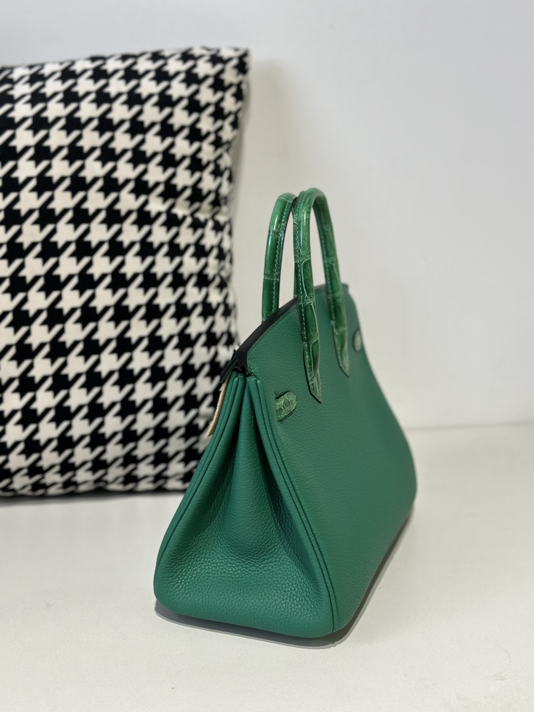 Crocodile Leather Jade Green 25cm Glossy Silver Hardware Top Handle Tote Bag WCB050 image 4