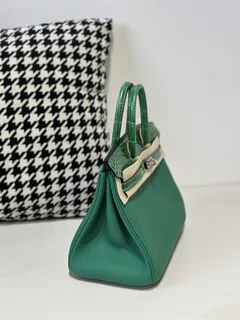 Crocodile Leather Jade Green 25cm Glossy Silver Hardware Top Handle Tote Bag WCB050 image 5