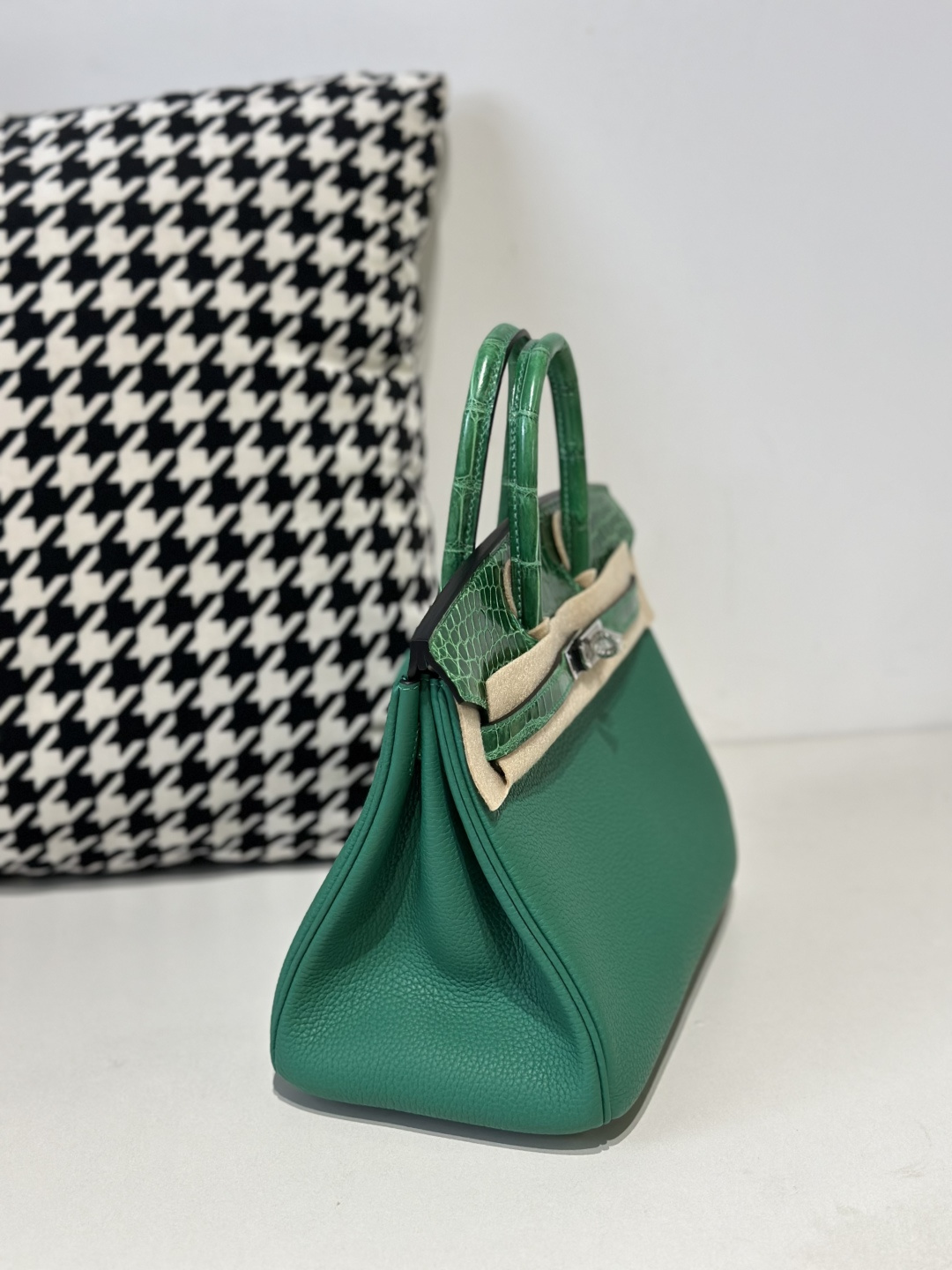 Crocodile Leather Jade Green 25cm Glossy Silver Hardware Top Handle Tote Bag WCB050 image 5
