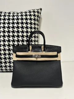 Crocodile Leather Black 25cm Matte Mixed Leather Silver Hardware Top Handle Tote Bag WCB051 image 1