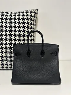 Crocodile Leather Black 25cm Matte Mixed Leather Silver Hardware Top Handle Tote Bag WCB051 image 3