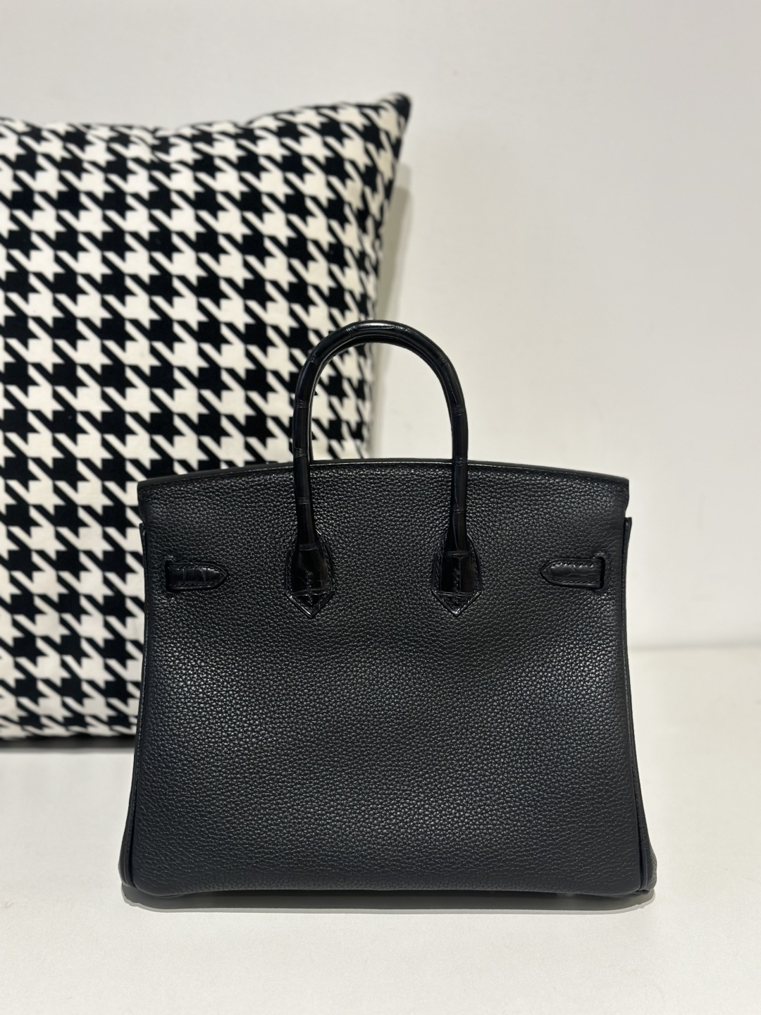 Crocodile Leather Black 25cm Matte Mixed Leather Silver Hardware Top Handle Tote Bag WCB051 photo 3