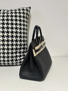 Crocodile Leather Black 25cm Matte Mixed Leather Silver Hardware Top Handle Tote Bag WCB051 image 5