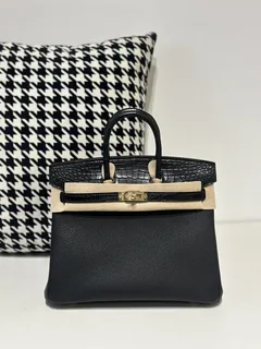 Crocodile Leather Black 25cm Matte Mixed Leather Gold Hardware Top Handle Tote Bag WCB052 image 1