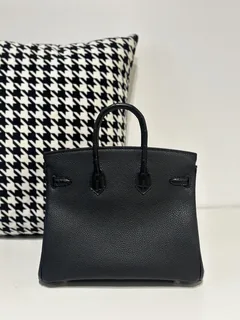Crocodile Leather Black 25cm Matte Mixed Leather Gold Hardware Top Handle Tote Bag WCB052 image 3