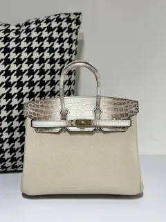 Crocodile Leather Himalayan 25cm Matte Mixed Leather Gold Hardware Top Handle Tote Bag WCB053 image 1