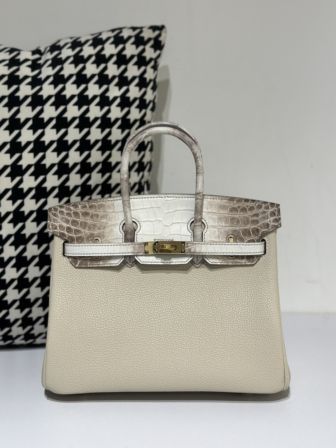 Crocodile Leather Himalayan 25cm Matte Mixed Leather Gold Hardware Top Handle Tote Bag WCB053
