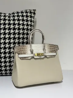 Crocodile Leather Himalayan 25cm Matte Mixed Leather Gold Hardware Top Handle Tote Bag WCB053 image 2