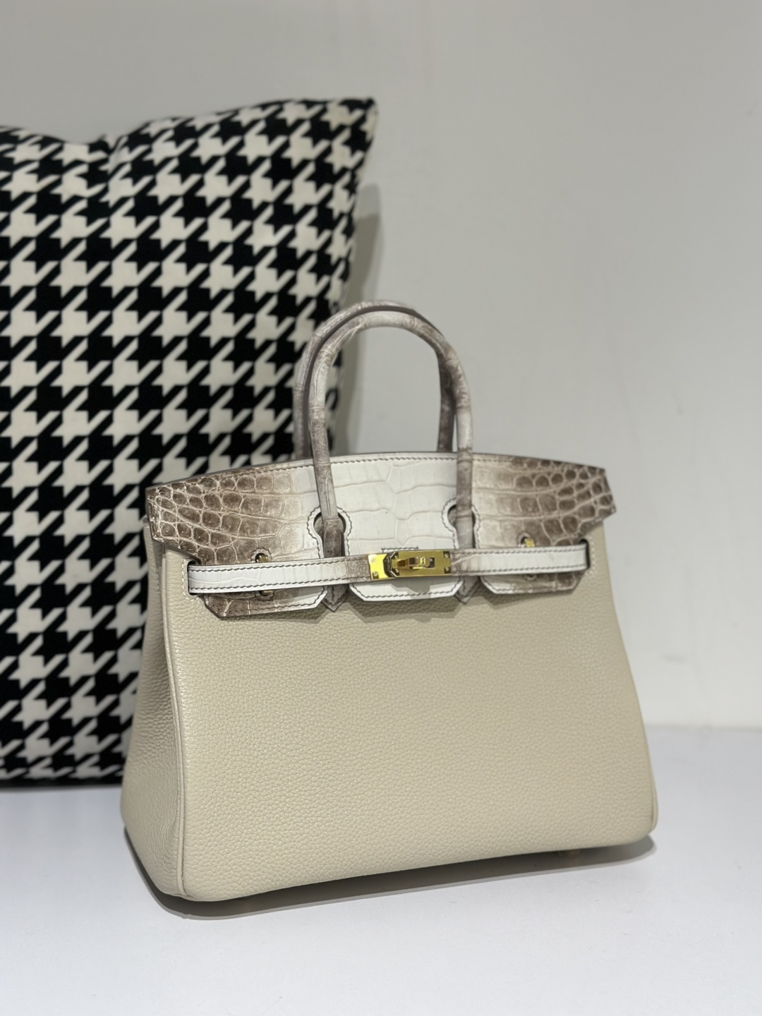 Crocodile Leather Himalayan 25cm Matte Mixed Leather Gold Hardware Top Handle Tote Bag WCB053 photo 2