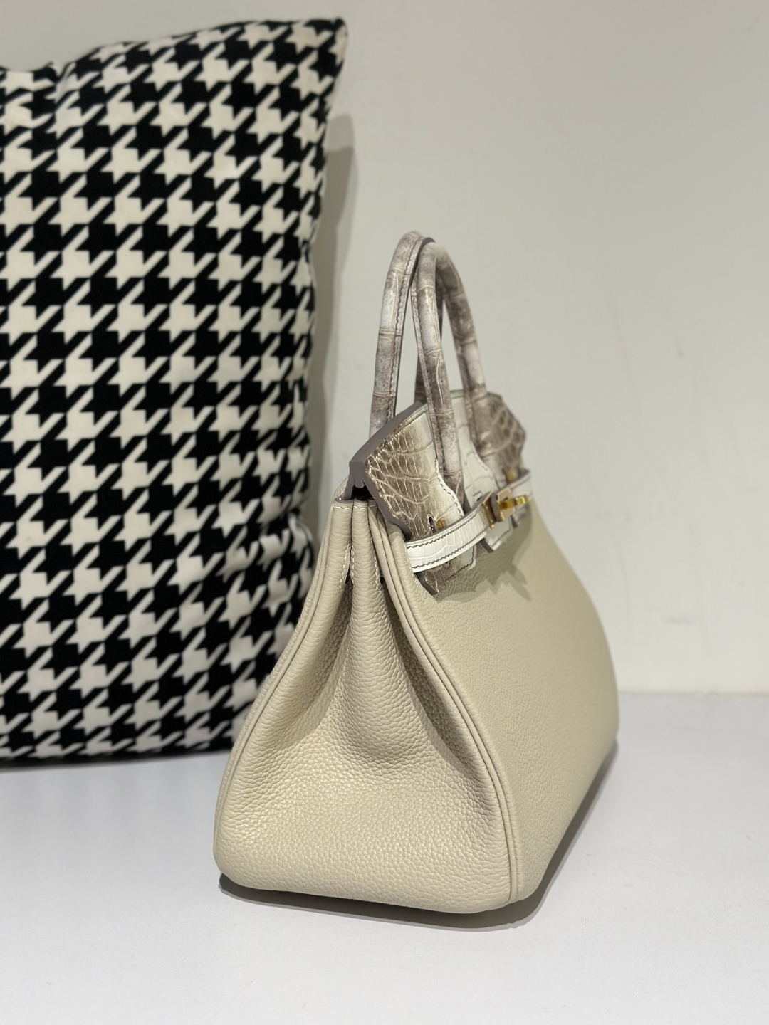 Crocodile Leather Himalayan 25cm Matte Mixed Leather Gold Hardware Top Handle Tote Bag WCB053 photo 5