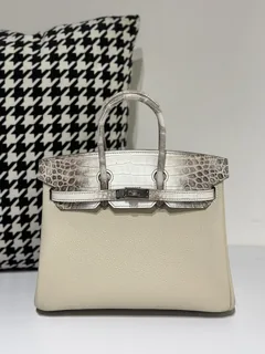 Crocodile Leather Himalayan 25cm Matte Mixed Leather Silver Hardware Top Handle Tote Bag WCB054 image 1