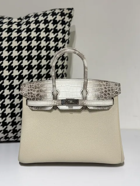 Crocodile Leather Himalayan 25cm Matte Mixed Leather Silver Hardware Top Handle Tote Bag WCB054
