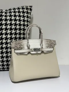 Crocodile Leather Himalayan 25cm Matte Mixed Leather Silver Hardware Top Handle Tote Bag WCB054 image 2