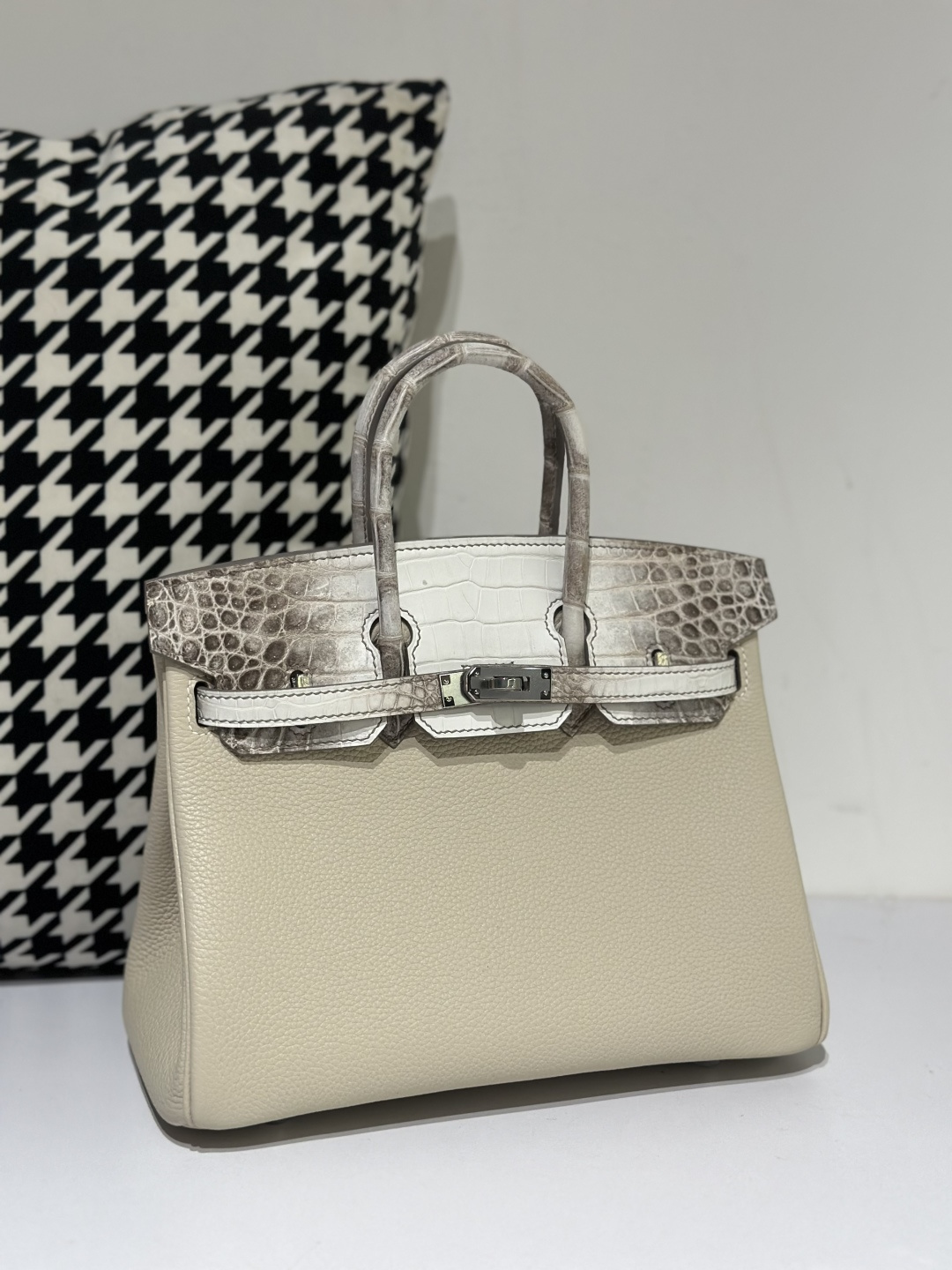 Crocodile Leather Himalayan 25cm Matte Mixed Leather Silver Hardware Top Handle Tote Bag WCB054 image 2