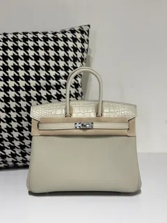 Crocodile Leather Glacier White 25cm Matte Silver Hardware Top Handle Tote Bag WCB055 image 1