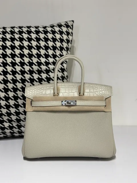 Crocodile Leather Glacier White 25cm Matte Silver Hardware Top Handle Tote Bag WCB055