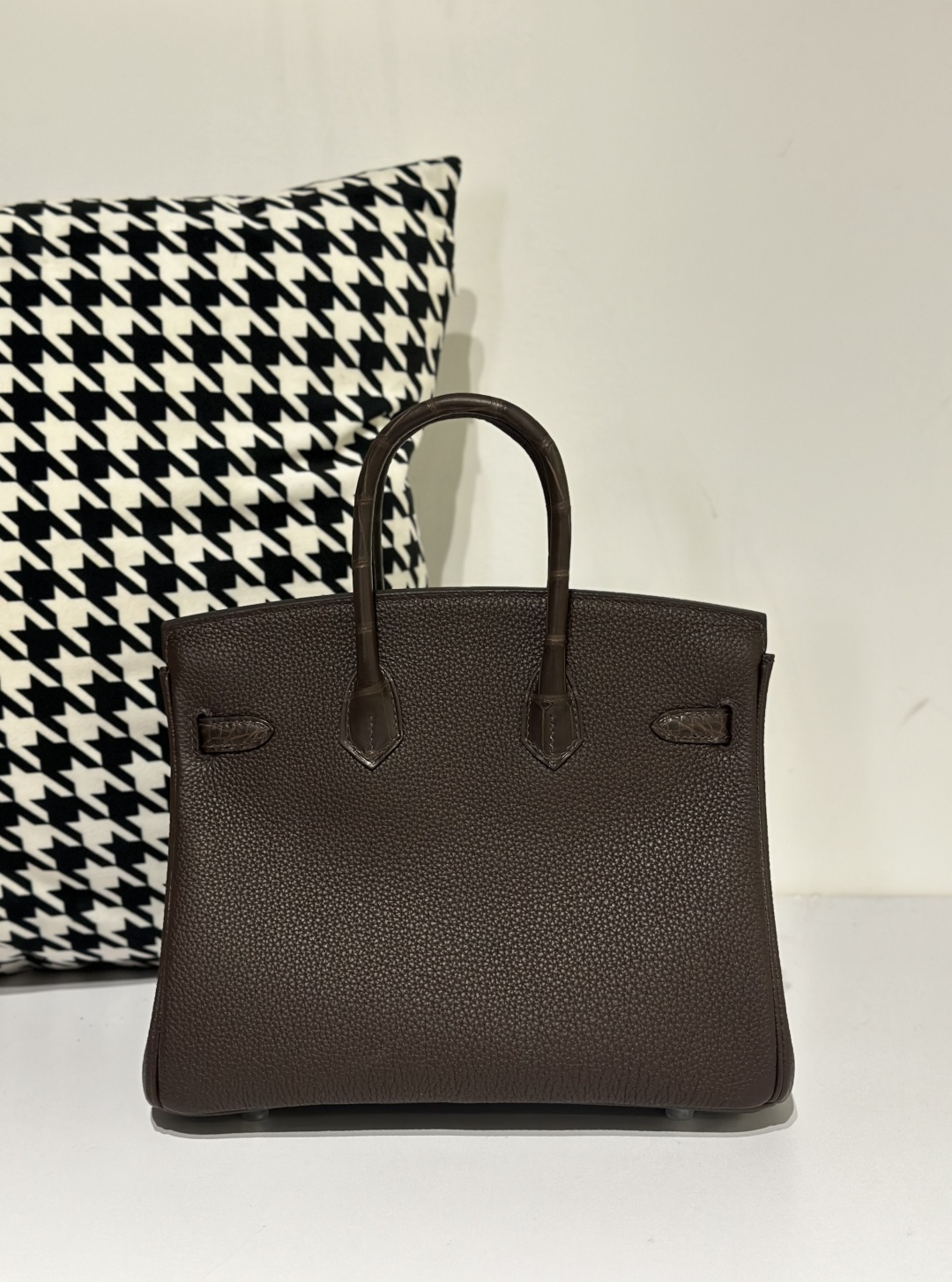 Crocodile Leather Ebony 25cm Matte Mixed Leather Silver Hardware Top Handle Tote Bag WCB056 photo 3