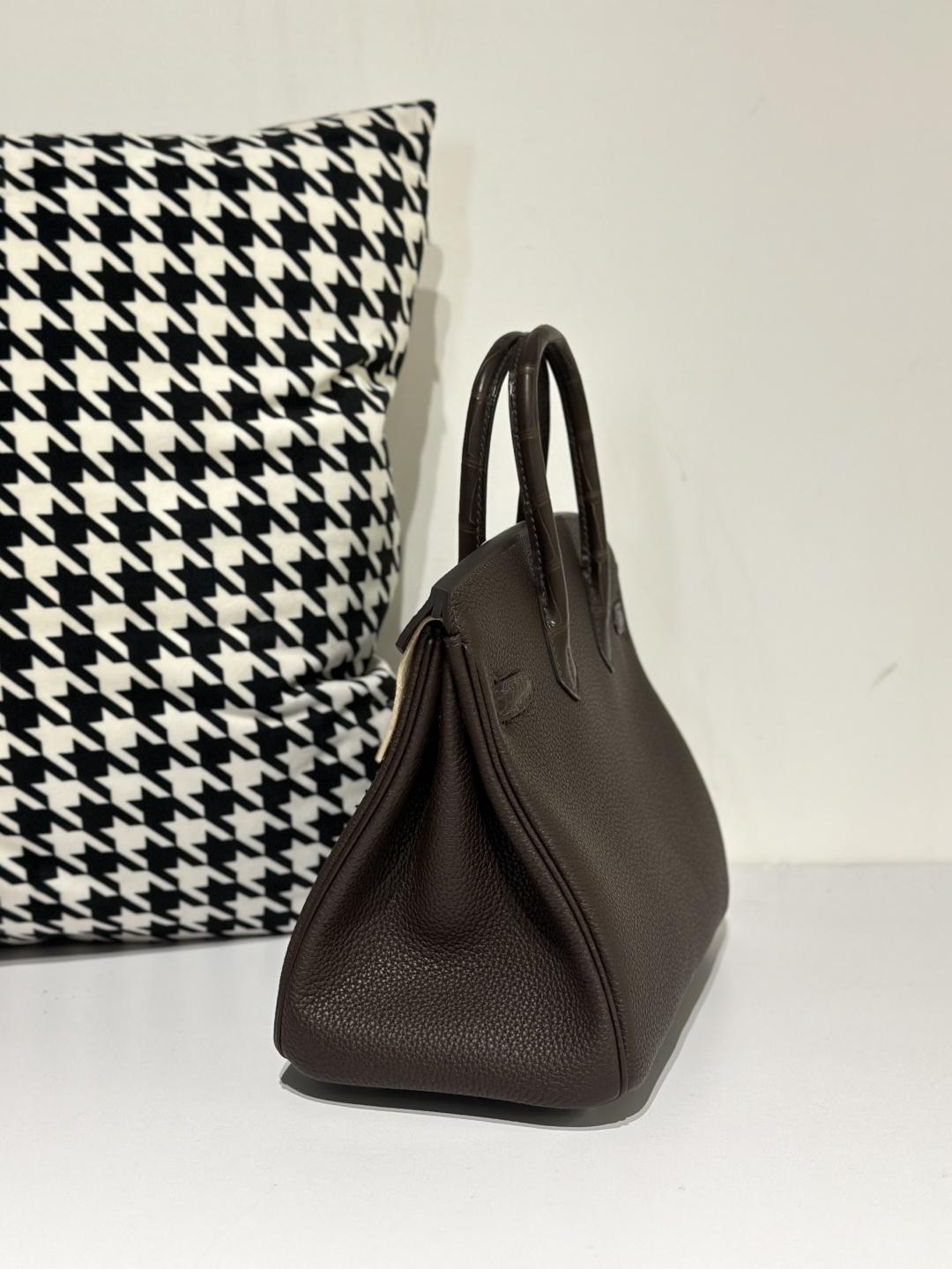 Crocodile Leather Ebony 25cm Matte Mixed Leather Silver Hardware Top Handle Tote Bag WCB056 photo 4
