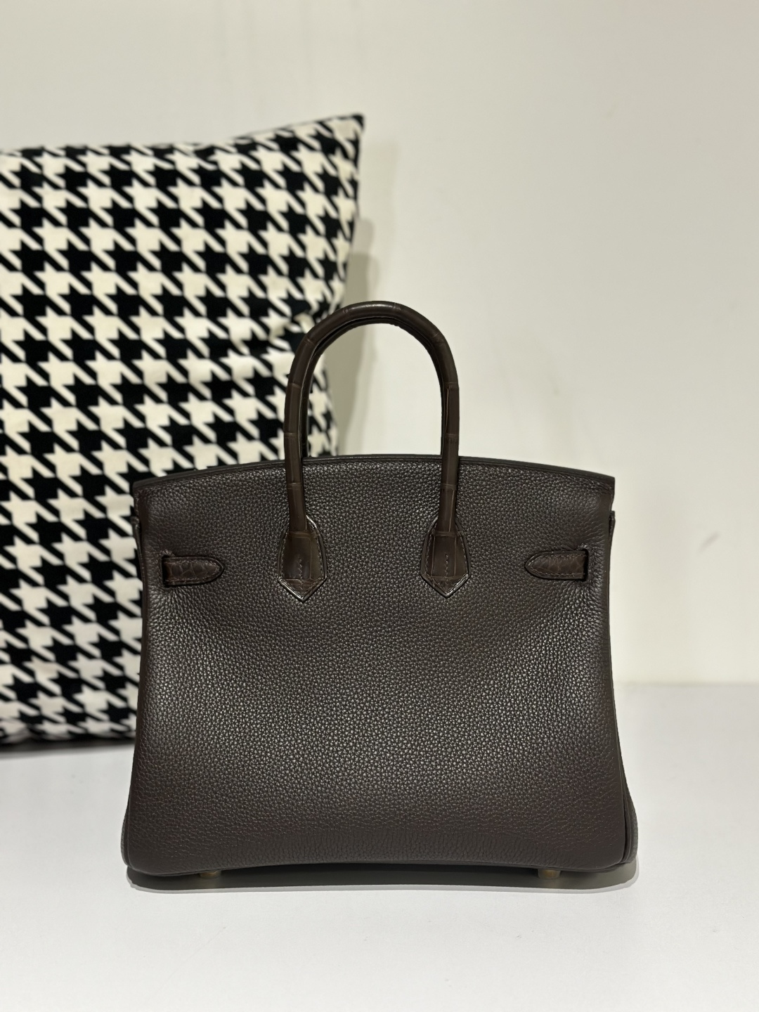 Crocodile Leather Ebony 25cm Matte Mixed Leather Gold Hardware Top Handle Tote Bag WCB057 photo 3