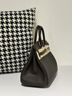 Crocodile Leather Ebony 25cm Matte Mixed Leather Gold Hardware Top Handle Tote Bag WCB057 image 5