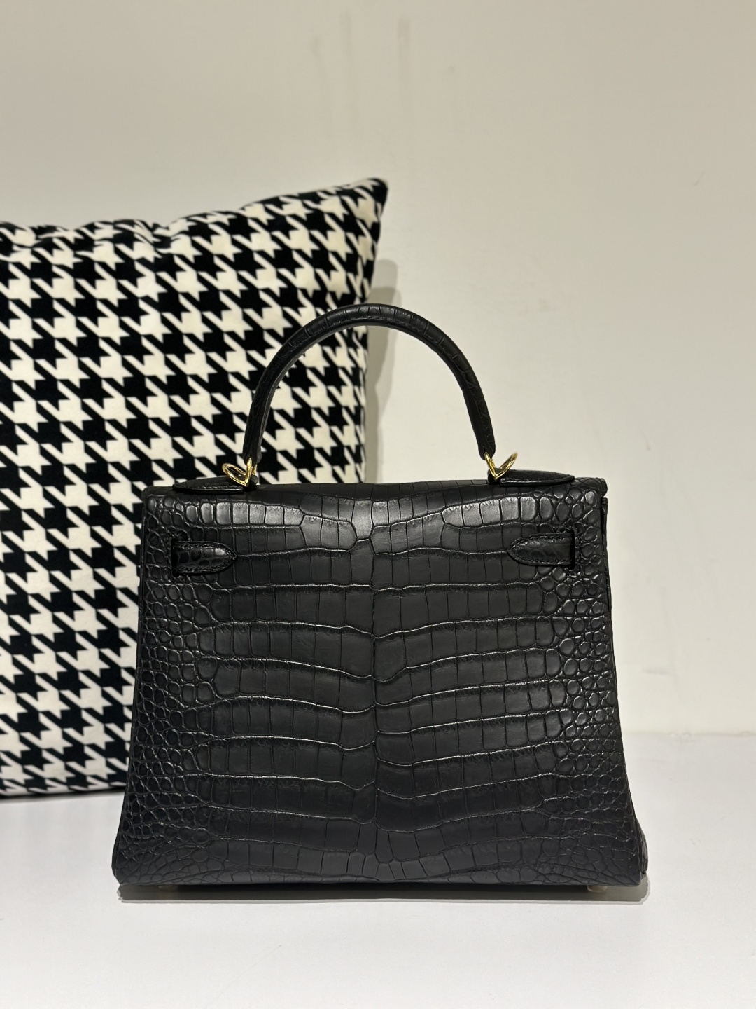 Crocodile Leather Inside Stitch Black 28cm Matte Gold Hardware Top Handle Bag WCB059 image 3