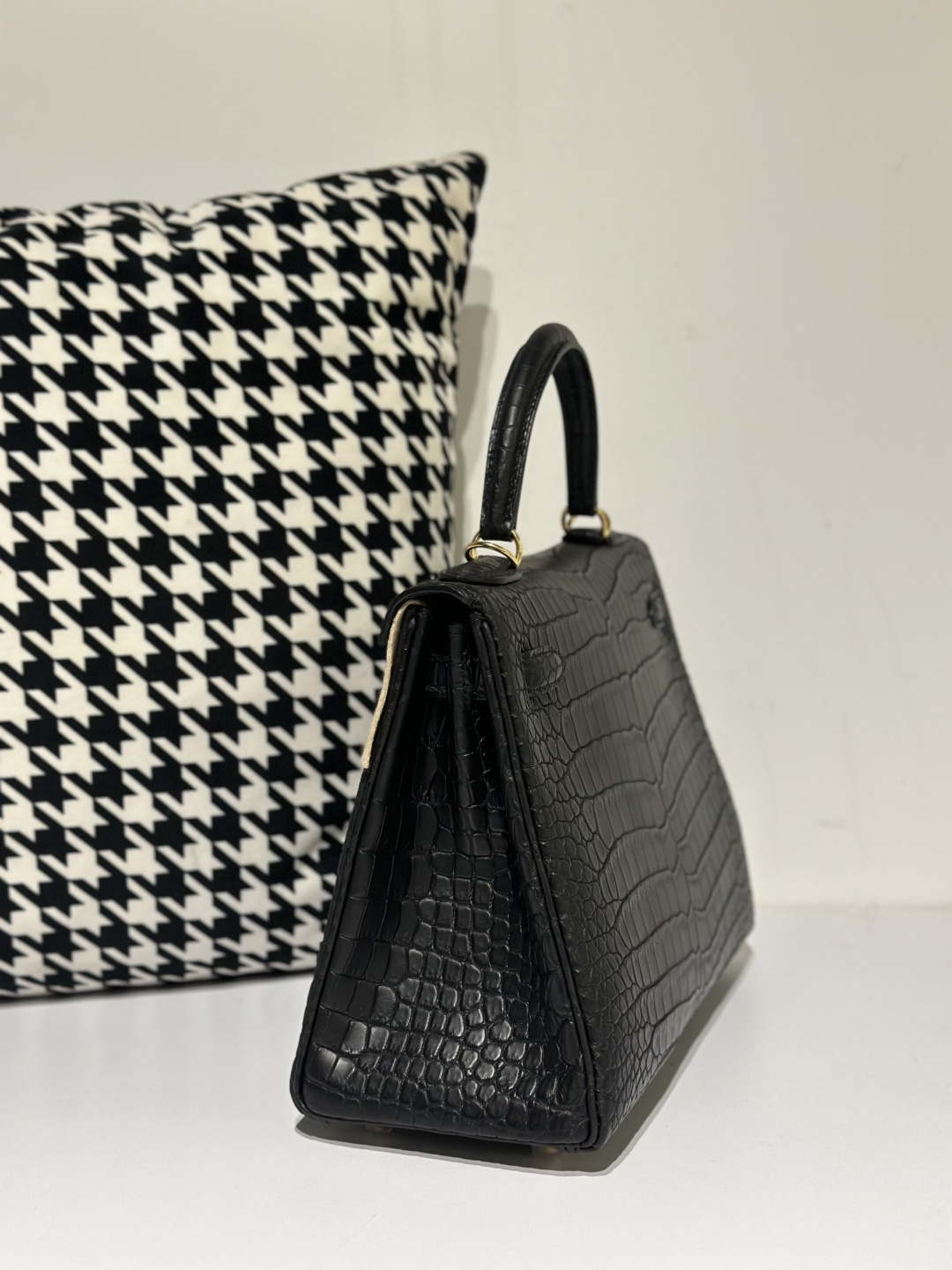 Crocodile Leather Inside Stitch Black 28cm Matte Gold Hardware Top Handle Bag WCB059 image 4