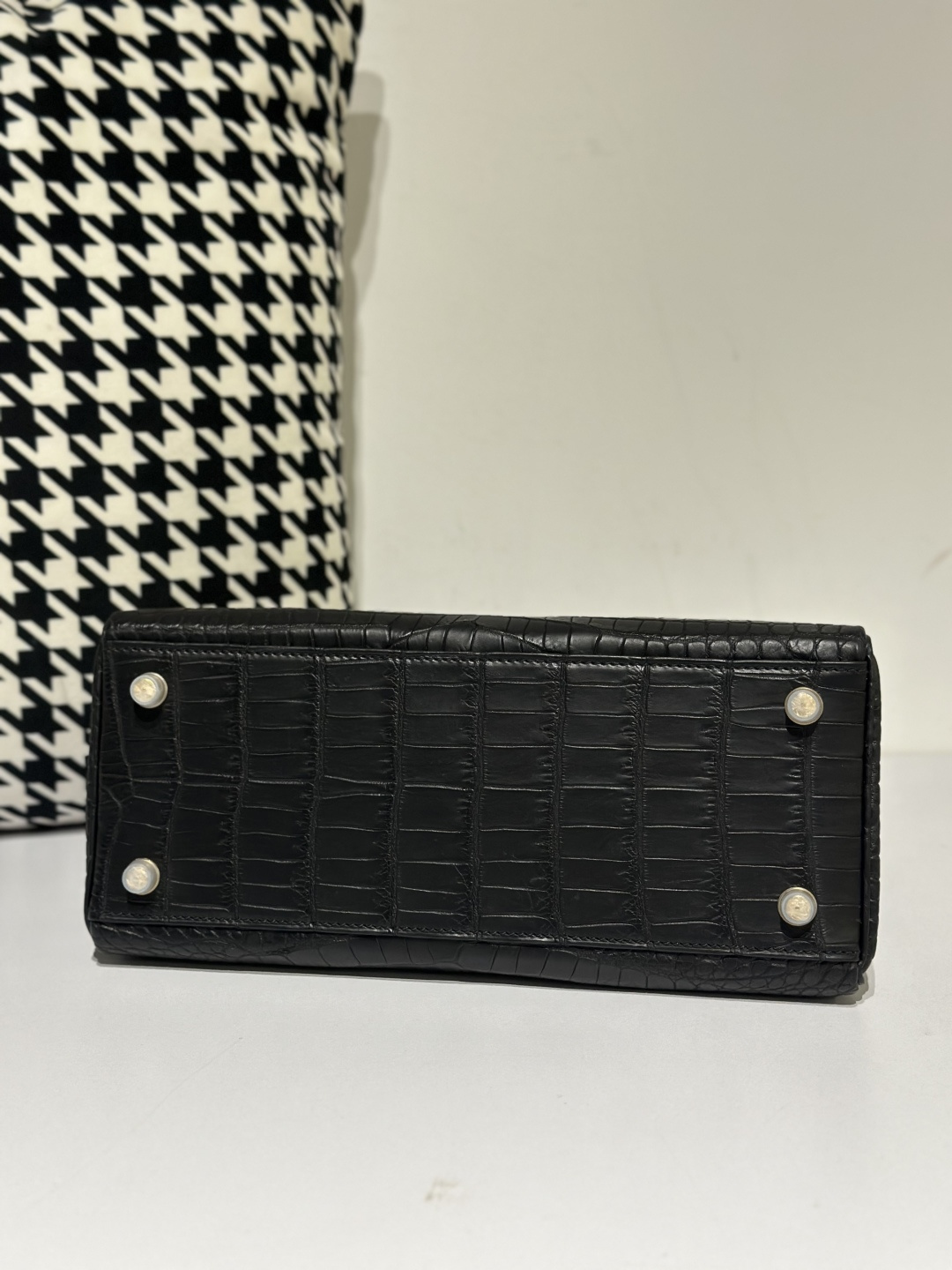 Crocodile Leather Inside Stitch Black 28cm Matte Gold Hardware Top Handle Bag WCB059 image 6